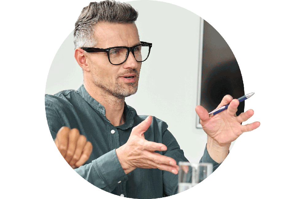 Consultant in conversation